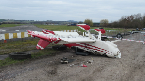 The Vans RV-9A aircraft on its roof