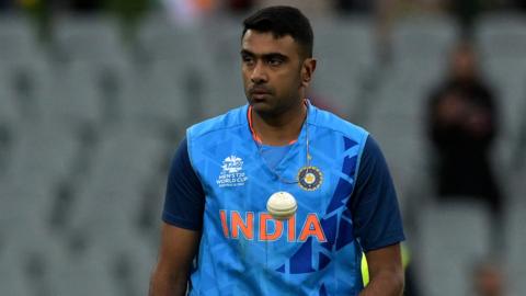 Ravichandran Ashwin bowling for India