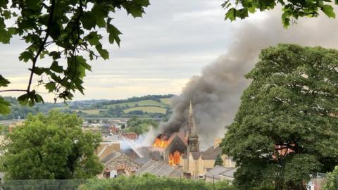 Bethel Community Church in Newport on fire