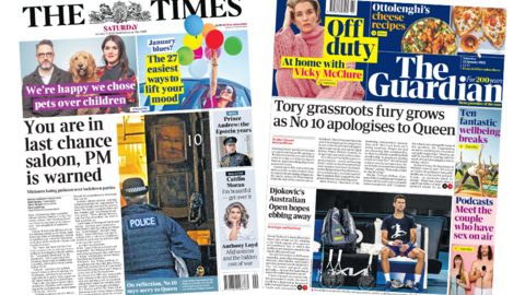 The Times and the Guardian front pages 15 January 2022