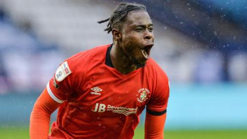 Pelly-Ruddock Mpanzu celebrates scoring for Luton