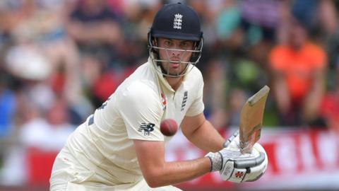 England batsman Dom Sibley watches the ball after playing a shot on day three of the second Test against South Africa