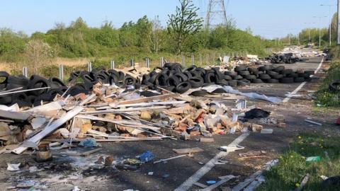 Fly-tipping in Coedkernew, near Newport