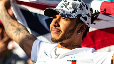 Lewis Hamilton celebrates winning the 2019 F1 world championship at the US Grand Prix