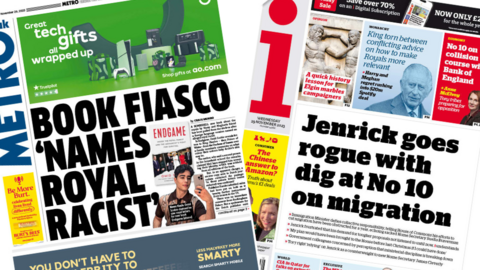 The front pages of the Metro and i newspapers