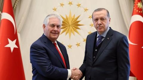 Turkish President Tayyip Erdogan meets US Secretary of State Rex Tillerson in Ankara (30 March 2017)