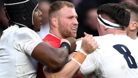 Ross Moriarty clashes with England