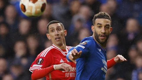 Rangers' Connor Goldson and Benfica's Angel Di Maria