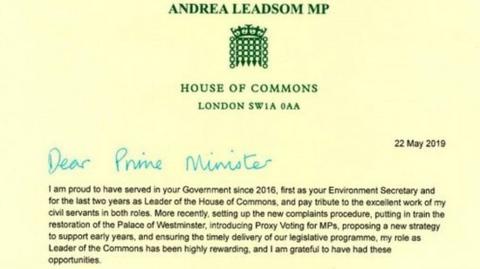 Andrea Leadsom's resignation letter