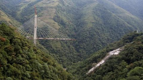 View of a bridge under construction that collapsed leaving dead and injured workers in Chirajara near Bogota, Colombia January 15, 2018