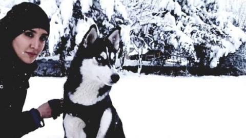 Sahba Barakzai, and her dog Aseman in the snow