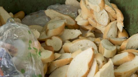 slices of bread in the bin