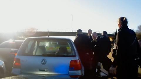 Kai Hopkins being arrested on the M1