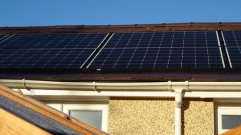 Close-up of solar panels on Swansea bungalows