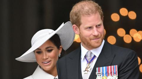 The Duke and Duchess of Sussex at the Platinum Jubilee service of thanksgiving