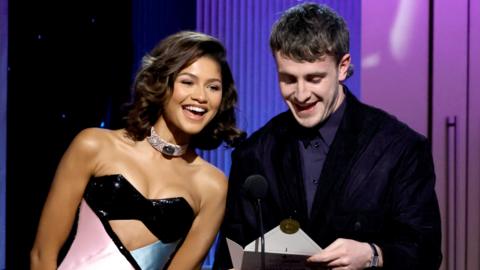 Zendaya and Paul Mescal speak onstage during the 29th Annual Screen Actors Guild Awards at Fairmont Century Plaza on February 26, 2023 in Los Angeles, California.