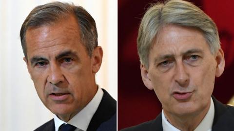 A composite image showing Mark Carney and Philip Hammond