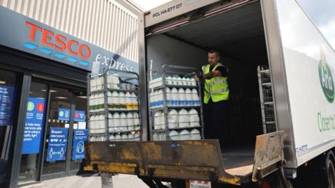 milk delivery at Tesco store