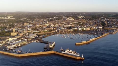 Aerial shot of the town of Penzance