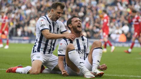 Jayson Molumby and John Swift celebrate a goal for West Brom against Middlesbrough