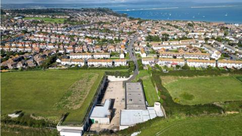 Aerial view of Langton Road treatment works in Wyke Regis