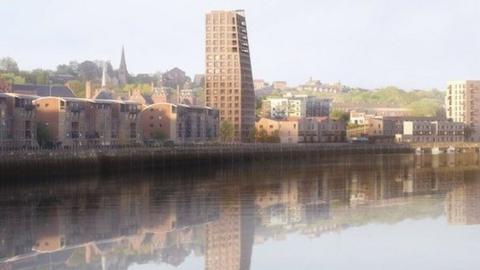 Artist impression showing tower on quayside