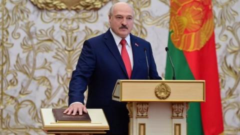 Alexander Lukashenko takes the oath of office as Belarusian President during a swearing-in ceremony in Minsk, Belarus September 23