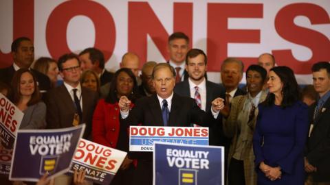 Doug Jones giving victory speech