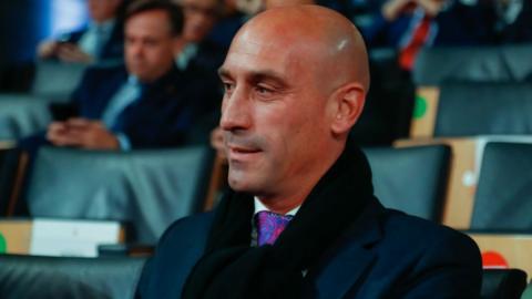 Luis Rubiales, president of the Spanish Football Federation RFEF looks on during the COE (Spanish Olympic Committee) 2022 Awards Ceremony at COE at COE Official Headquarters on December 21, 2022 in Madrid, Spain