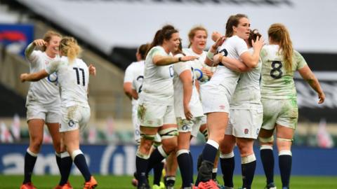 England's women celebrate at Twickenham