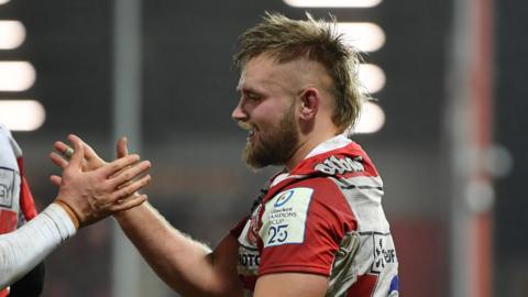 Todd Gleave celebrates Gloucester try