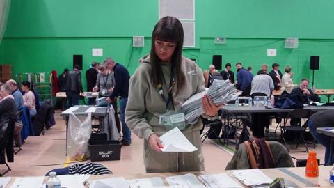 Votes being counted at Rochdale Leisure Centre