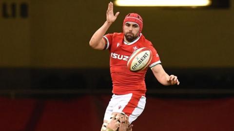 Cory Hill at line-out for Wales in 2021