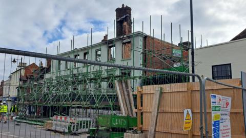 Scaffolding on Angel Inn hotel