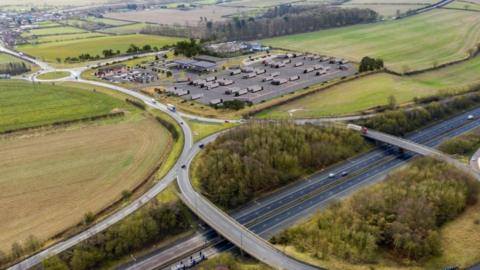 An artist's impression of how the Barnetby Top lorry park would have looked, with the junction of the A15 and A180 captured.