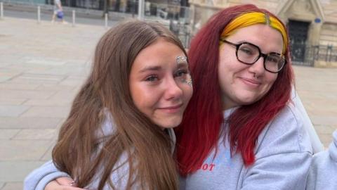 Lucie and Jess Hallatt from Sheffield pictured in Belfast city centre during a trip to see Irish singer Cian Ducrot