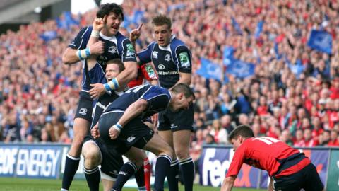 Johnny Sexton celebrates a Leinster score in the 2009 semi-final against Leinster at Croke Park