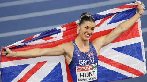 Amy Hunt with the British flag