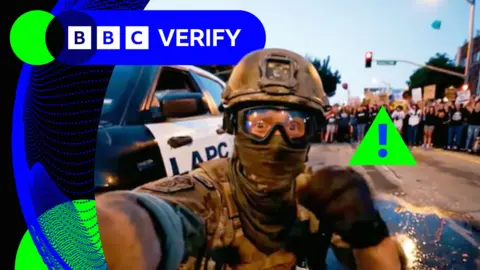An AI-generated image claiming to be of a National Guardsman being attacked in LA