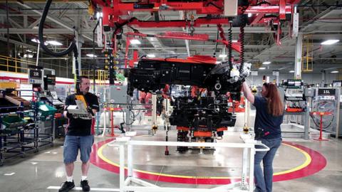 A Dodge Viper goes through assembly at the Viper Assembly Plant in Detroit, Michigan