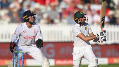 Keshav Maharaj bats for South Africa