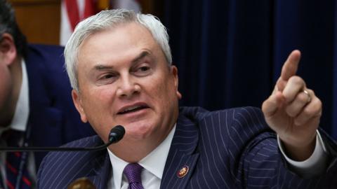 Chairman James Comer (R-KY) gestures as he speaks during a House Oversight and Accountability Committee impeachment inquiry hearing into U.S. President Joe Biden,