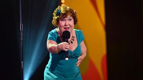 Tanyalee Davis pictured mid performance on BBC's Live At The Apollo