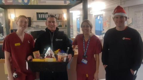 Firefighters thanking nurses for their work