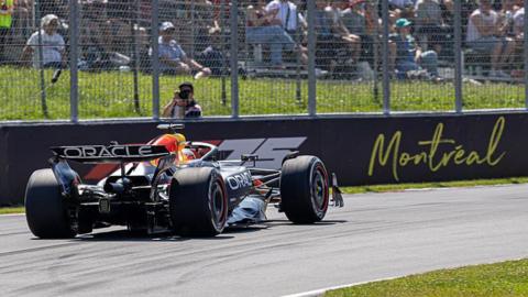 Max Verstappen racing on Montreal's Circuit Gilles Villeneuve in 2025