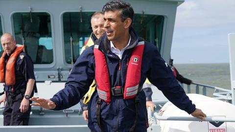 Rishi Sunak on a boat in the English Channel