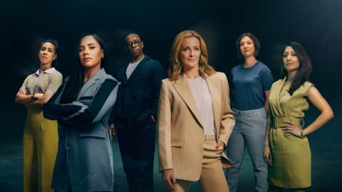 Fara Williams, Alex Scott, Ian Wright, Gabby Logan, Robyn Cowen, Reshmin Chowdhury who are part of the BBC television coverage at Euro 2022