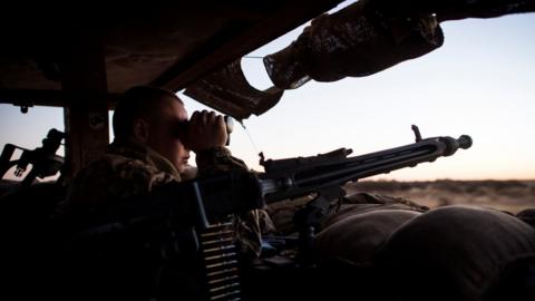 A soldier of the Bundeswehr, the German armed forces, in Gao, Mali, 4 March