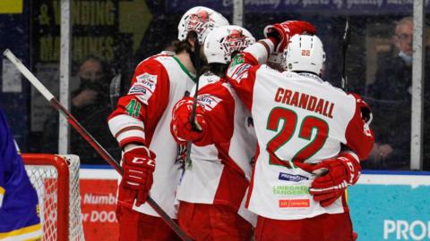 Cardiff Devils celebrate against Fife Flyers