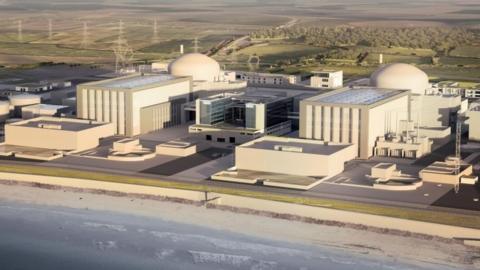 Llun artist o atomfa newydd Hinkley Point C